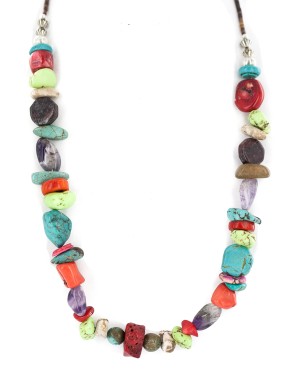 Certified Authentic .925 Sterling Silver Navajo Natural Multicolor Stones Native American Necklace 750215-2