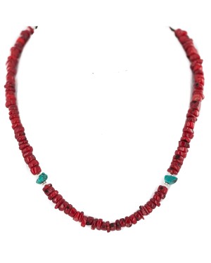 Certified Authentic Navajo .925 Sterling Silver Natural Turquoise Coral Heishi Native American Necklace 750219-10 Certified Authentic Navajo .925 Sterling Silver Natural Turquoise Coral Heishi Native American Necklace 750219-10