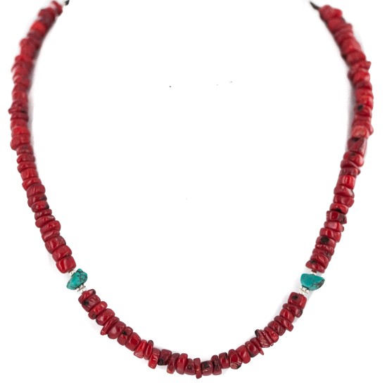 Certified Authentic Navajo .925 Sterling Silver Natural Turquoise Coral Heishi Native American Necklace 750219-10 Certified Authentic Navajo .925 Sterling Silver Natural Turquoise Coral Heishi Native American Necklace 750219-10