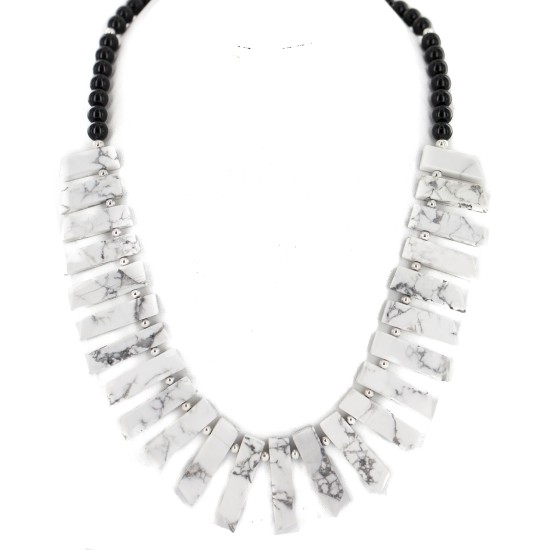 Certified Authentic Nickel Navajo Natural Black Onyx White Howlite Native American Necklace 18264-6