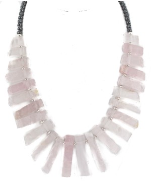 Certified Authentic Nickel Navajo Natural Hematite Pink Quartz Native American Necklace 18264-3