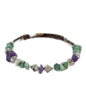 Navajo Certified Authentic Natural Turquoise Amethyst Heishi Native American Adjustable Wrap Bracelet 13172-13