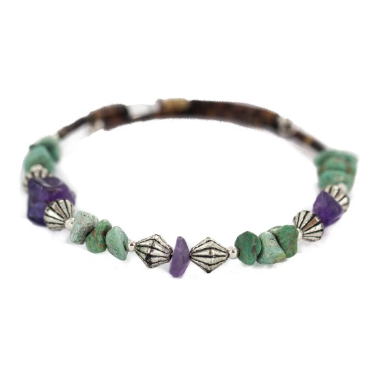 Navajo Certified Authentic Natural Turquoise Amethyst Heishi Native American Adjustable Wrap Bracelet 13172-13 Navajo Certified Authentic Natural Turquoise Amethyst Heishi Native American Adjustable Wrap Bracelet 13172-13