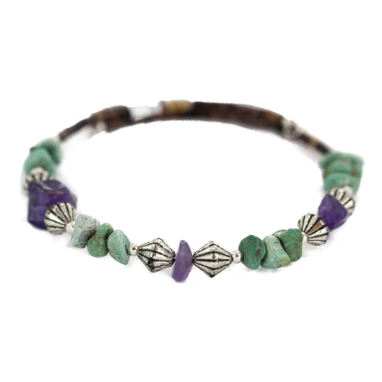 Navajo Natural Turquoise Amethyst Heishi Native American Adjustable Wrap Bracelet 13172-13 Navajo Natural Turquoise Amethyst Heishi Native American Adjustable Wrap Bracelet 13172-13