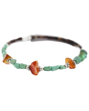 Navajo Certified Authentic Natural Turquoise Carnelian Heishi Native American Adjustable Wrap Bracelet 13172-6