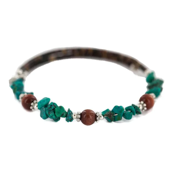 Navajo Natural Turquoise Goldstone Heishi Native American Adjustable Wrap Bracelet 13172-7 Navajo Natural Turquoise Goldstone Heishi Native American Adjustable Wrap Bracelet 13172-7