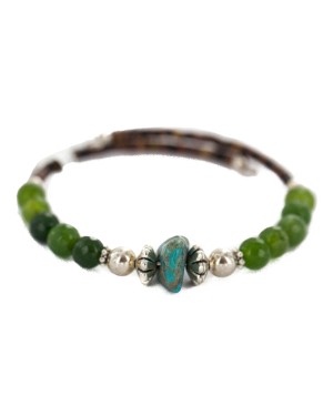 Navajo Certified Authentic Natural Turquoise Green Quartz Heishi Native American Adjustable Wrap Bracelet 13172-15