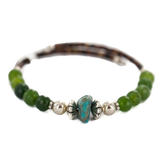 Navajo Certified Authentic Natural Turquoise Green Quartz Heishi Native American Adjustable Wrap Bracelet 13172-15