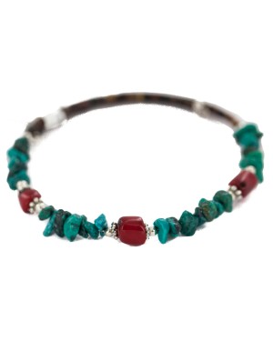 Navajo Certified Authentic Natural Turquoise Heishi Coral Native American Adjustable Wrap Bracelet 13172-14
