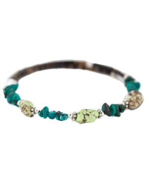 Navajo Certified Authentic Natural Turquoise Heishi Gaspeite Native American Adjustable Wrap Bracelet 13172-2