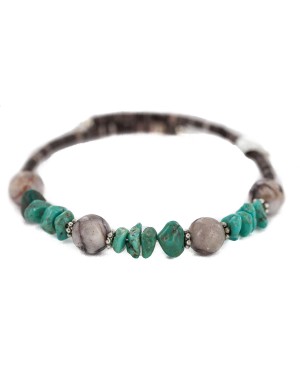 Navajo Certified Authentic Natural Turquoise Purple Charoite Heishi Native American Adjustable Wrap Bracelet 13172-8