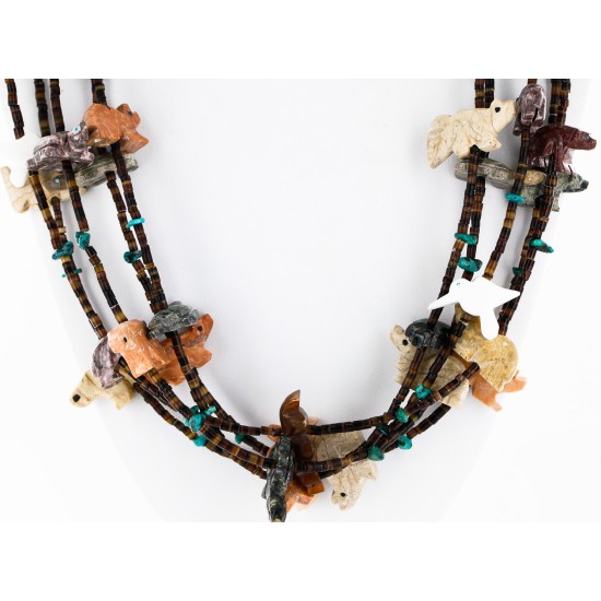 Carved Fetish $500 Large Certified Authentic 5 Strand Navajo .925 Sterling Silver Natural Turquoise Multicolor Stones Native American Necklace 15992-6