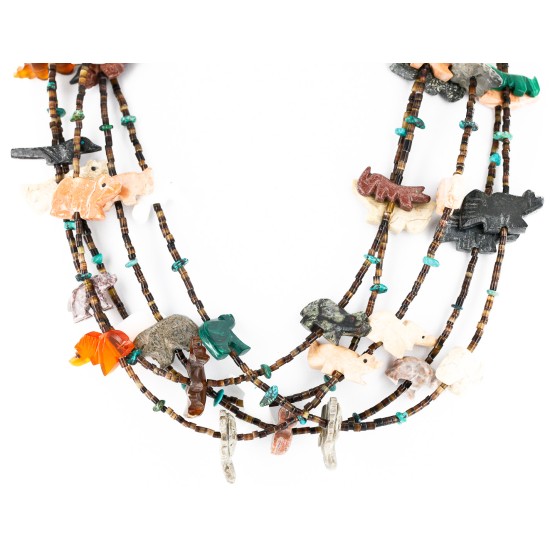 Carved Fetish $500 Large Certified Authentic 5 Strand Navajo .925 Sterling Silver Turquoise Multicolor Stones	 Native American Necklace 15992-3