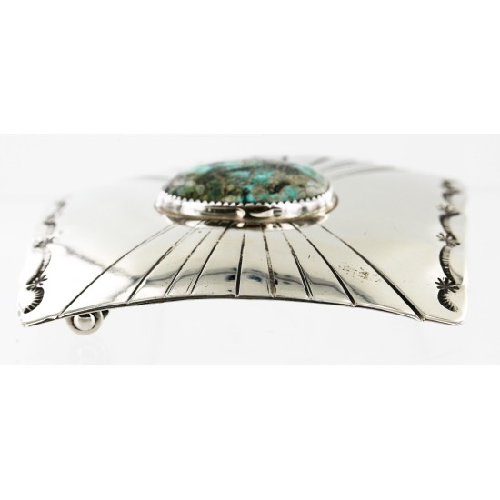Certified Authentic Handmade Navajo Nickel Natural Turquoise Native American Buckle 1198