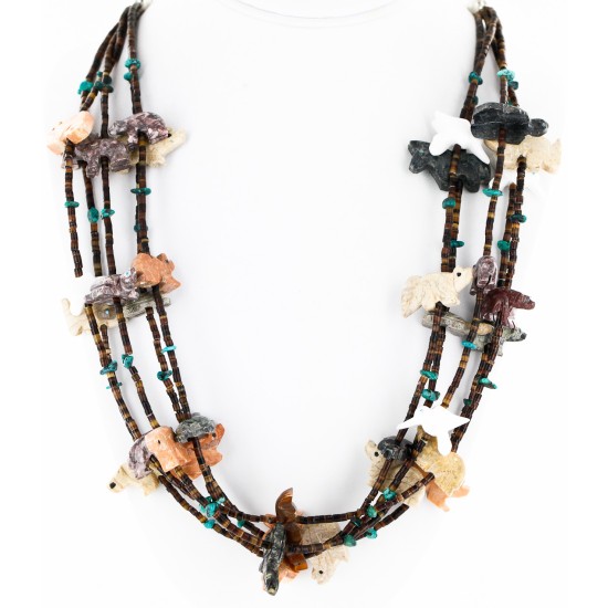 Carved Fetish $500 Large Certified Authentic 5 Strand Navajo .925 Sterling Silver Natural Turquoise Multicolor Stones Native American Necklace 15992-6