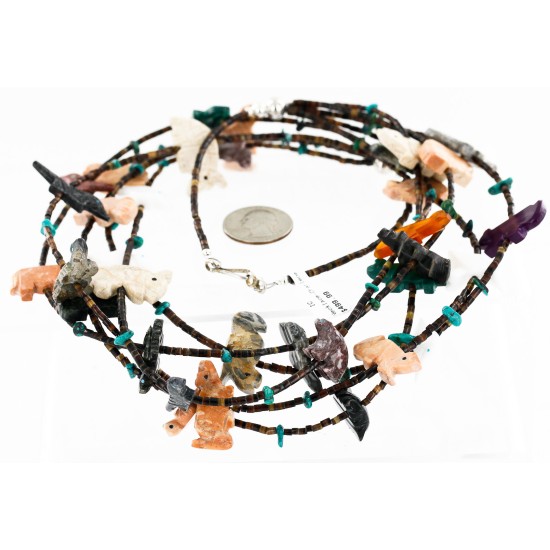 Carved Fetish $500 Large Certified Authentic 5 Strand Navajo .925 Sterling Silver Turquoise Multicolor Stones Native American Necklace 15992-4