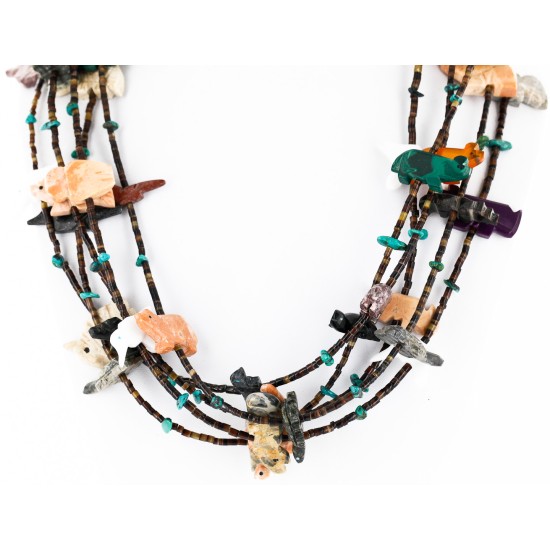 Carved Fetish $500 Large Certified Authentic 5 Strand Navajo .925 Sterling Silver Turquoise Multicolor Stones Native American Necklace 15992-4
