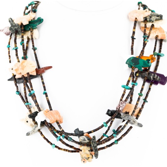 Carved Fetish $500 Large Certified Authentic 5 Strand Navajo .925 Sterling Silver Turquoise Multicolor Stones Native American Necklace 15992-4