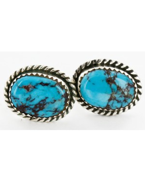 Certified Authentic Handmade Navajo .925 Sterling Silver Hooks Stud Native American Earrings Natural Turquoise 24391-4