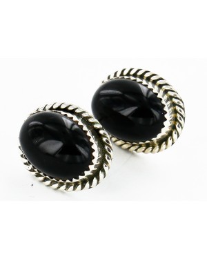 Certified Authentic Handmade Navajo .925 Sterling Silver Natural Black Onyx Stud Native American Earrings 24391-6