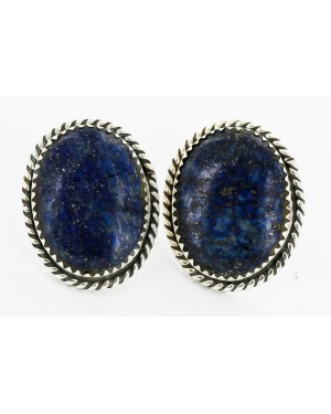Certified Authentic Handmade Navajo .925 Sterling Silver Natural Lapis Stud Native American Earrings 24391-8