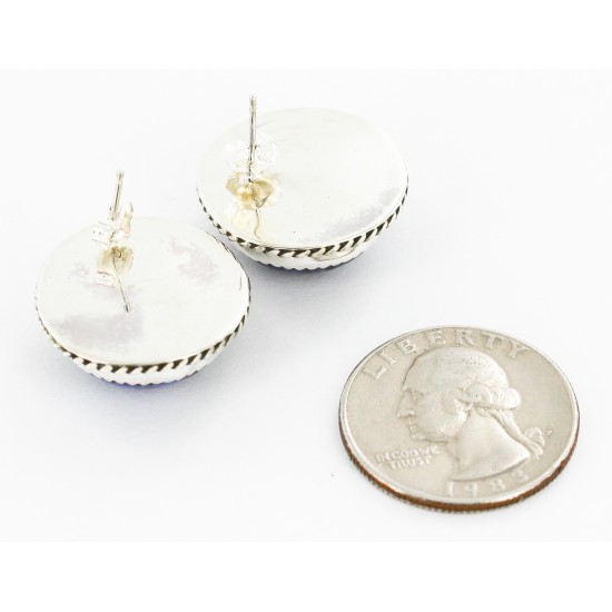 Certified Authentic Handmade Navajo .925 Sterling Silver Natural Lapis Stud Native American Earrings 24391-9