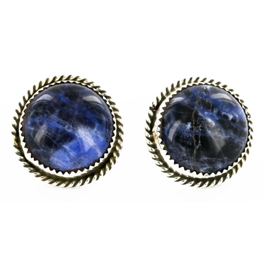 Certified Authentic Handmade Navajo .925 Sterling Silver Natural Lapis Stud Native American Earrings 24391-9