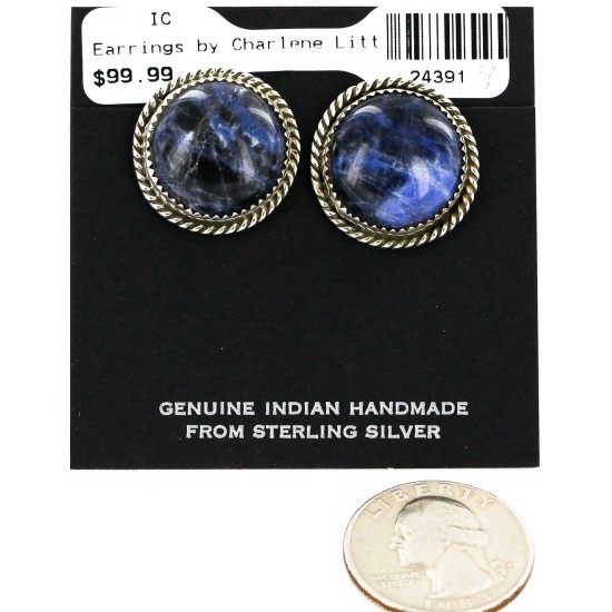 Certified Authentic Handmade Navajo .925 Sterling Silver Natural Lapis Stud Native American Earrings 24391-9