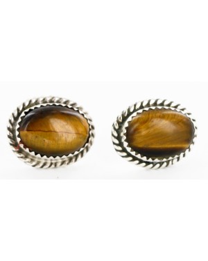 Certified Authentic Handmade Navajo .925 Sterling Silver Natural Tigers Eye Stud Native American Earrings 24391-3