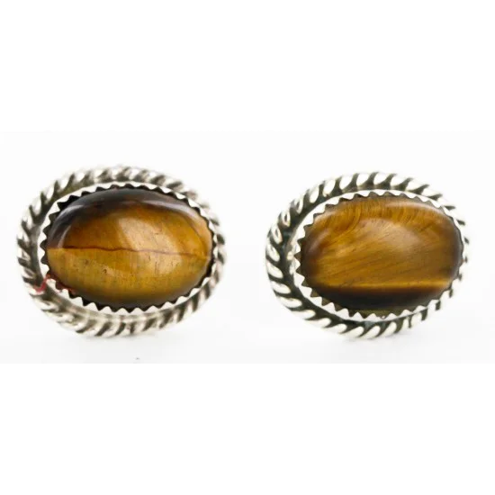 Handmade Navajo .925 Sterling Silver Natural Tigers Eye Stud Native American Earrings 24391-3 Handmade Navajo .925 Sterling Silver Natural Tigers Eye Stud Native American Earrings 24391-3