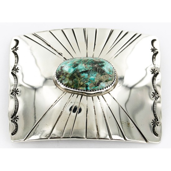 Certified Authentic Handmade Navajo Nickel Natural Turquoise Native American Buckle 1198