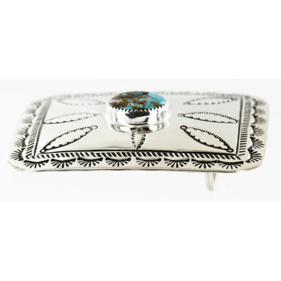 Certified Authentic Handmade Navajo Nickel Natural Turquoise Native American Buckle 1204-5