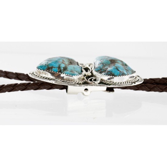 Handmade Certified Authentic Navajo .925 Sterling Silver Natural Turquoise Native American Bolo Tie 24392-1 Handmade Certified Authentic Navajo .925 Sterling Silver Natural Turquoise Native American Bolo Tie 24392-1