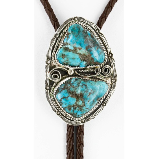 Handmade Certified Authentic Navajo .925 Sterling Silver Natural Turquoise Native American Bolo Tie 24392-1 Handmade Certified Authentic Navajo .925 Sterling Silver Natural Turquoise Native American Bolo Tie 24392-1
