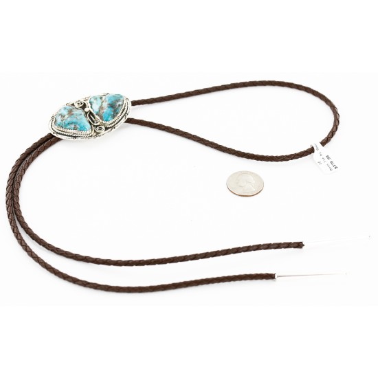 Handmade Certified Authentic Navajo .925 Sterling Silver Natural Turquoise Native American Bolo Tie 24392-1 Handmade Certified Authentic Navajo .925 Sterling Silver Natural Turquoise Native American Bolo Tie 24392-1