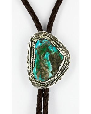Handmade Certified Authentic Navajo .925 Sterling Silver Natural Turquoise Native American Bolo Tie  24392-2