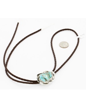 Handmade Certified Authentic Navajo .925 Sterling Silver Natural Turquoise Native American Bolo Tie  24392-3