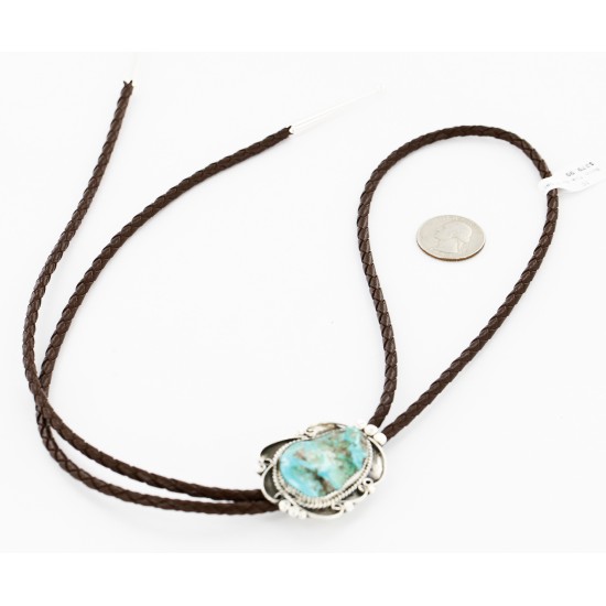 Handmade Certified Authentic Navajo .925 Sterling Silver Natural Turquoise Native American Bolo Tie  24392-3