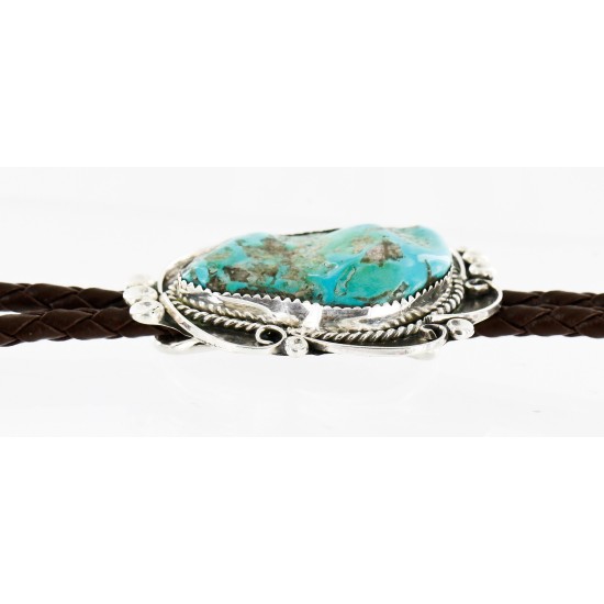 Handmade Certified Authentic Navajo .925 Sterling Silver Natural Turquoise Native American Bolo Tie  24392-3