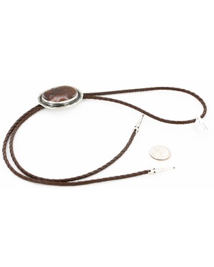 Handmade Certified Authentic Navajo Nickel Natural Agate Native American Bolo Tie 24393-4