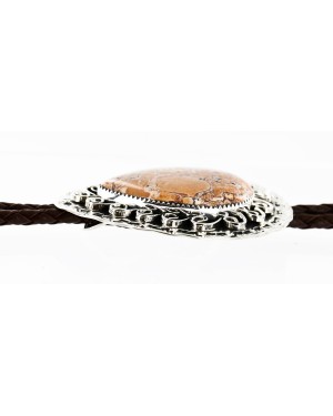 Handmade Certified Authentic Navajo Nickel Natural Jasper Native American Bolo Tie  24393-1