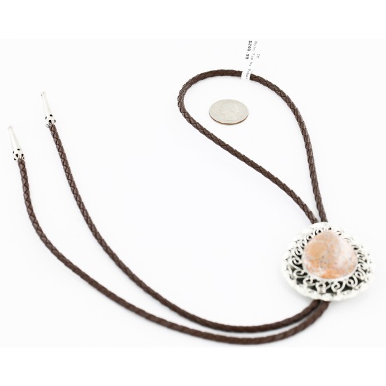 Handmade Certified Authentic Navajo Nickel Natural Jasper Native American Bolo Tie  24393-1