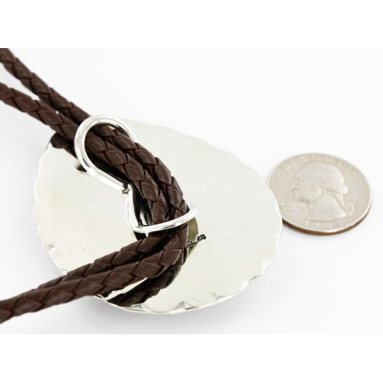 Handmade Certified Authentic Navajo Nickel Natural Jasper Native American Bolo Tie  24393-1