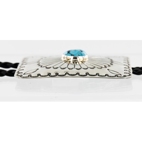 Handmade Certified Authentic Navajo Nickel Natural Turquoise Native American Bolo Tie  24389-1