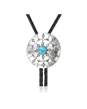 Handmade Certified Authentic Navajo .925 Sterling Silver Native American Natural Turquoise Bolo Tie 34187