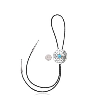 Handmade Certified Authentic Navajo .925 Sterling Silver Native American Natural Turquoise Bolo Tie 34187