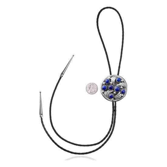 Handmade Certified Authentic Navajo .925 Sterling Silver Native American Lapis Bolo Tie 34189