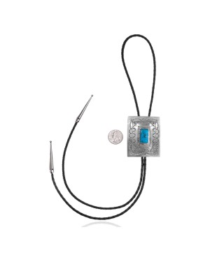 Handmade Certified Authentic Navajo .925 Sterling Silver Native American Natural Turquoise Bolo Tie 34190
