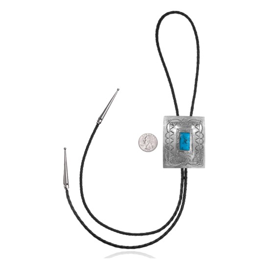 Handmade Certified Authentic Navajo .925 Sterling Silver Native American Natural Turquoise Bolo Tie 34190