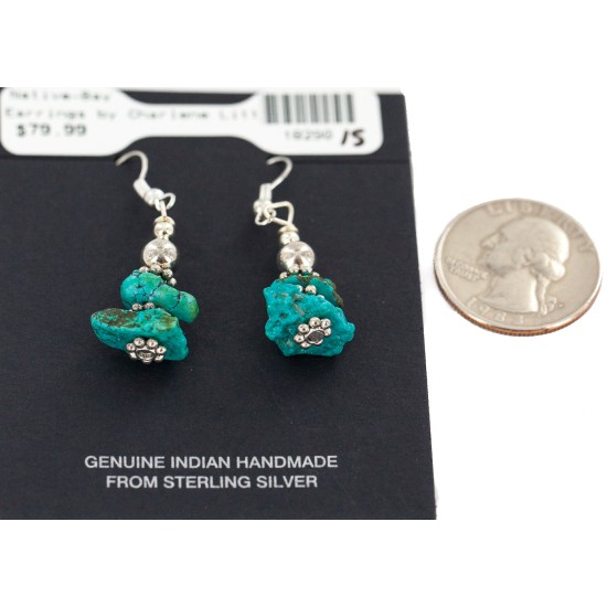 .925 Sterling Silver Hooks Certified Authentic Navajo Natural Turquoise Native American Dangle Earrings 18290-15
